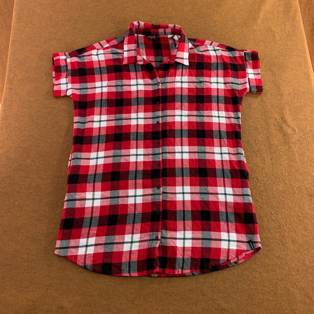 Known Supply Womens XL Red Plaid Organic Cotton Button Up Shirt Dress New